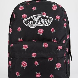vans checkerboard backpack with roses